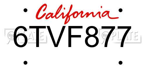6TVF877 California License Plate