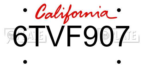 6TVF907 California License Plate