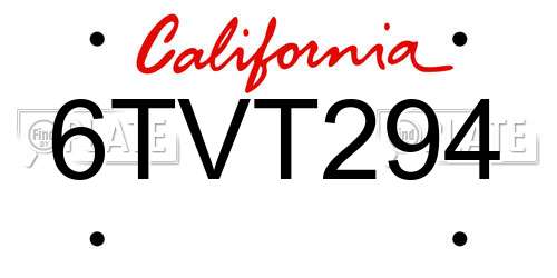 6TVT294 California License Plate
