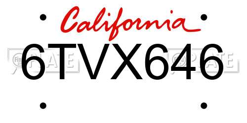 6TVX646 California License Plate