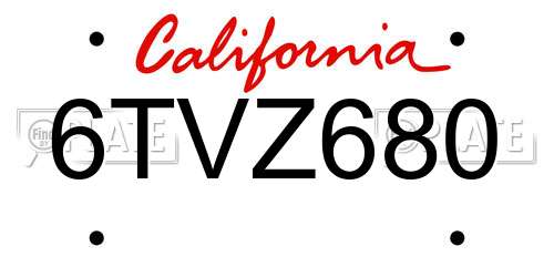 6TVZ680 California License Plate