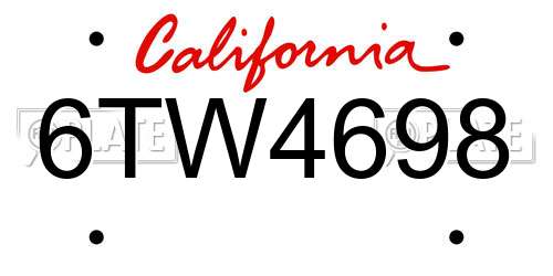 6TW4698 California License Plate
