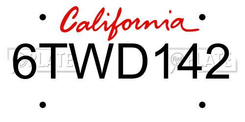6TWD142 California License Plate