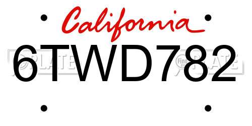 6TWD782 California License Plate