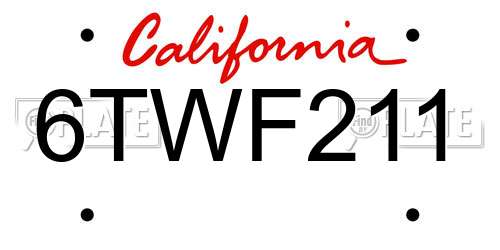 6TWF211 California License Plate