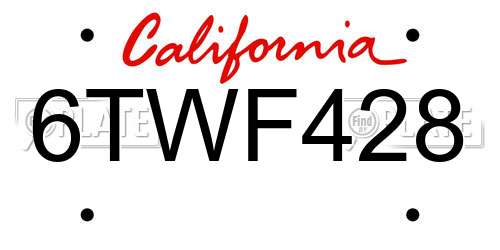 6TWF428 California License Plate