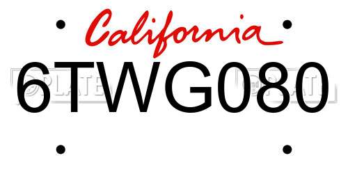 6TWG080 California License Plate