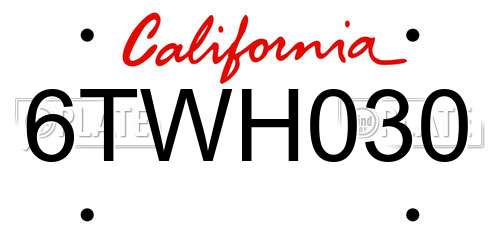 6TWH030 California License Plate