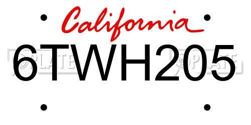 6TWH205 California License Plate