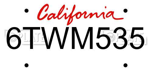 6TWM535 California License Plate