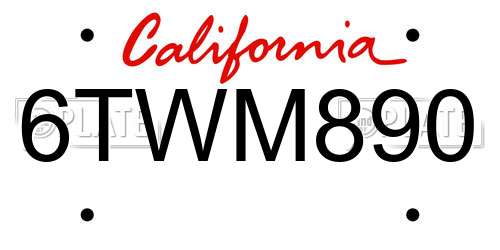 6TWM890 California License Plate