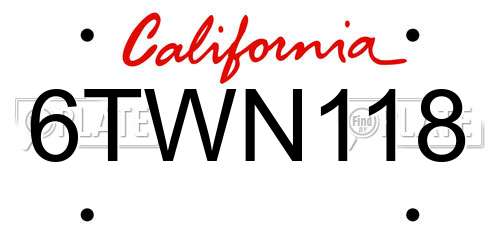 6TWN118 California License Plate
