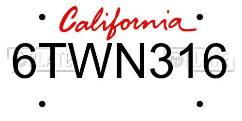 6TWN316 California License Plate