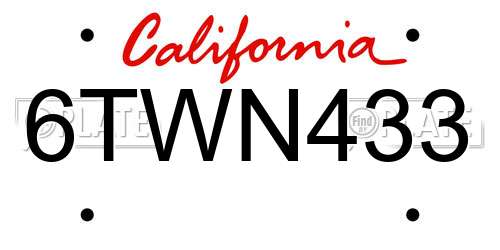 6TWN433 California License Plate