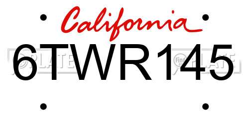 6TWR145 California License Plate