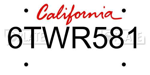 6TWR581 California License Plate