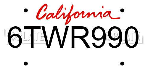 6TWR990 California License Plate