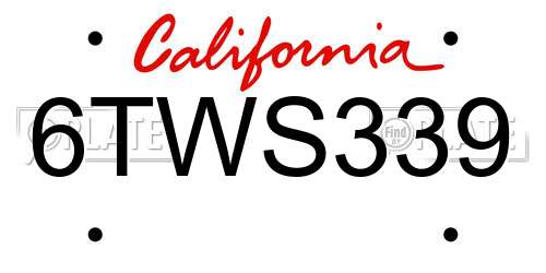 6TWS339 California License Plate