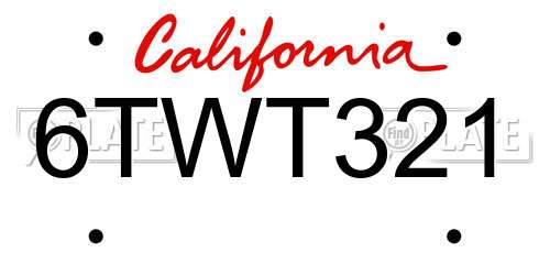 6TWT321 California License Plate
