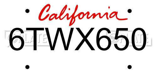 6TWX650 California License Plate