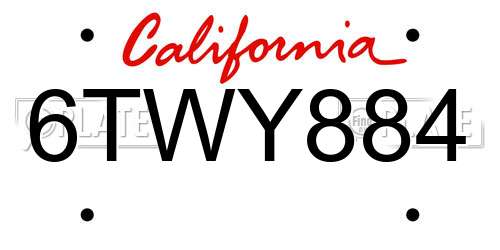 6TWY884 California License Plate