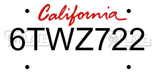 6TWZ722 California License Plate