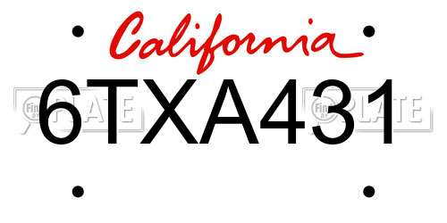 6TXA431 California License Plate