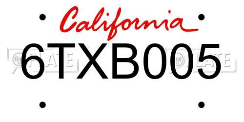 6TXB005 California License Plate