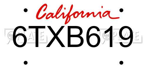 6TXB619 California License Plate
