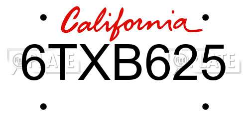 6TXB625 California License Plate