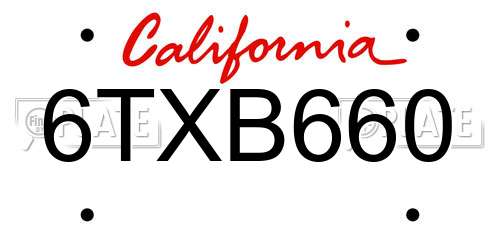 6TXB660 California License Plate