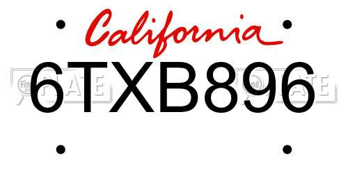 6TXB896 California License Plate