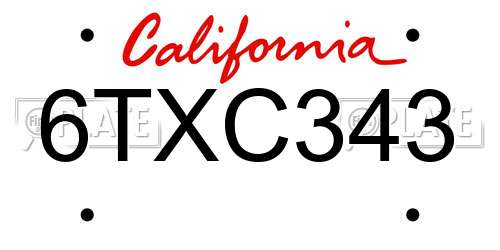 6TXC343 California License Plate