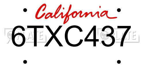 6TXC437 California License Plate