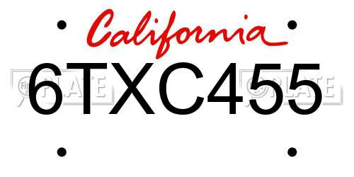 6TXC455 California License Plate