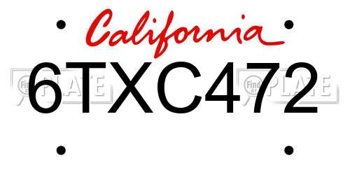 6TXC472 California License Plate