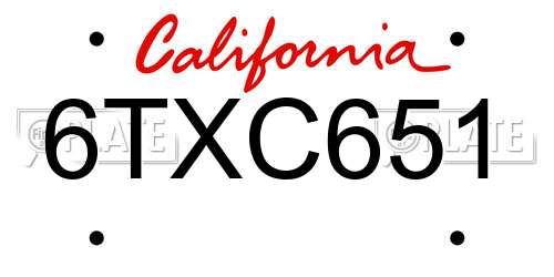 6TXC651 California License Plate