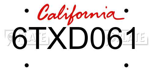 6TXD061 California License Plate