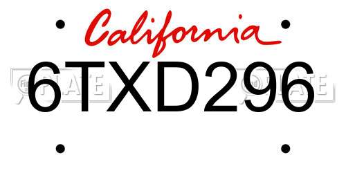 6TXD296 California License Plate
