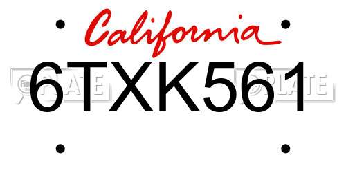 6TXK561 California License Plate