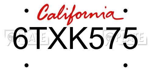 6TXK575 California License Plate