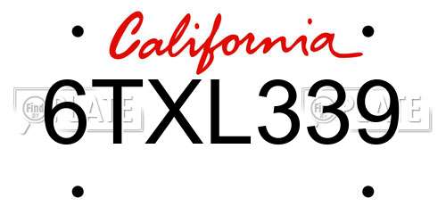 6TXL339 California License Plate