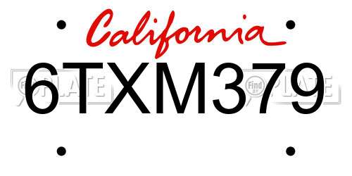 6TXM379 California License Plate
