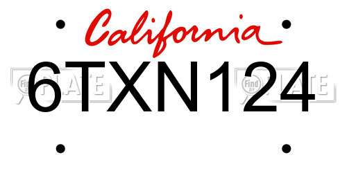 6TXN124 California License Plate