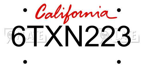 6TXN223 California License Plate