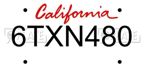 6TXN480 California License Plate
