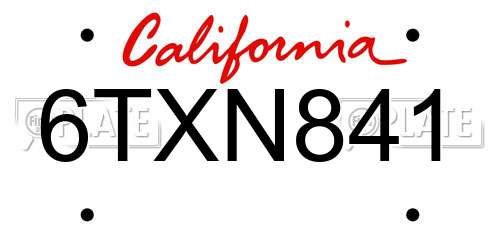 6TXN841 California License Plate