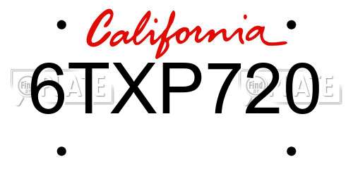 6TXP720 California License Plate