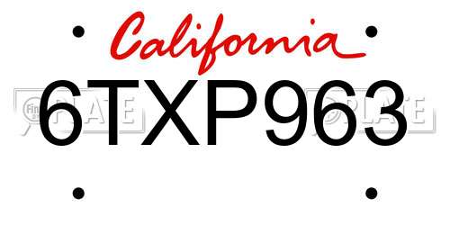 6TXP963 California License Plate