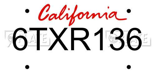 6TXR136 California License Plate